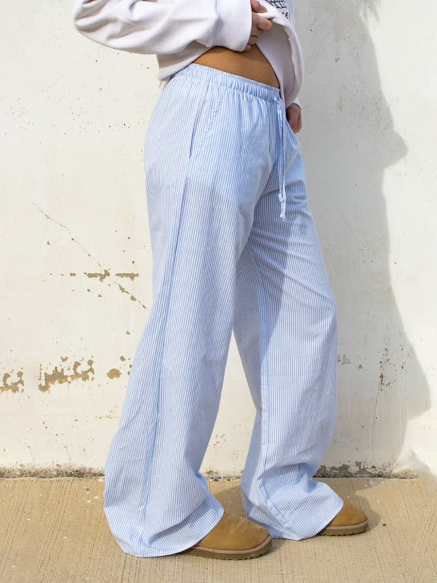 Striped Printed Elastic Waist Drawstring Pocket Straight Casual Trousers view 17
