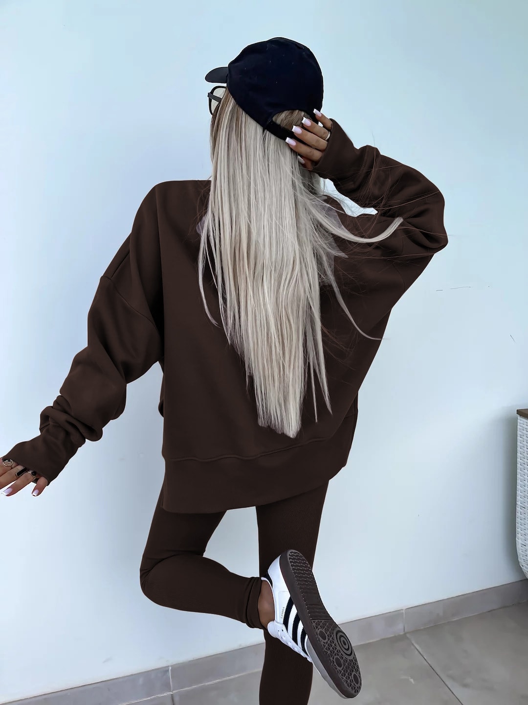 Sweater Suit Women's Casual Loose Long Sleeve Crew Neck Split Top Tight Trousers view 14