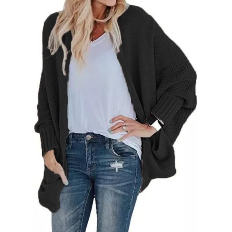Batwing Sleeve Women's Knitting Cardigan Sweater Loose-fitting Coat Top view 5