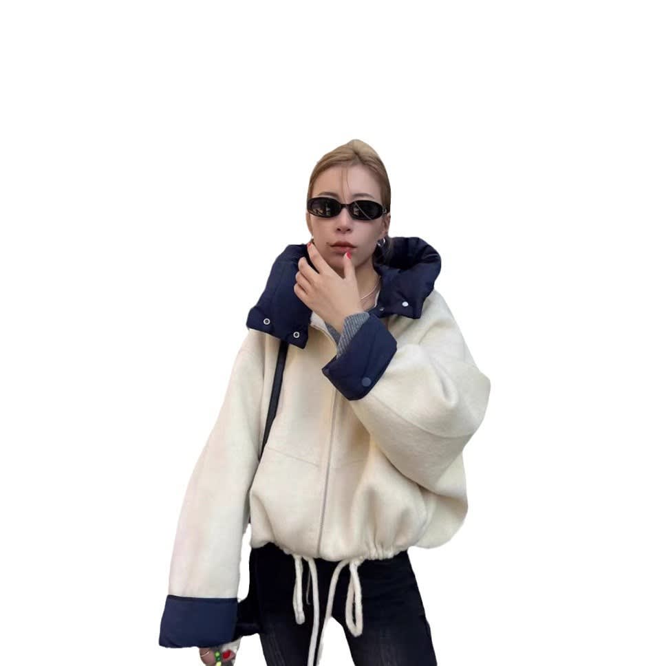 Women's Fashion Metal Buckle Cropped Coat Top view 9