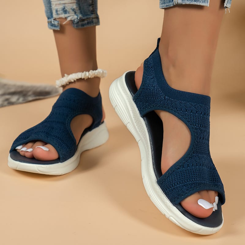 Women's Flyknit Sandals Hollow Peep-toe Roman Shoes view 6