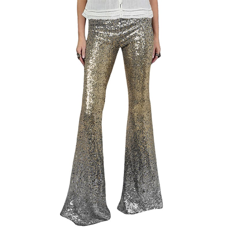 Gradient Color Wide Leg European And American High Waist Slim-fit Sequined Flared Pants view 13