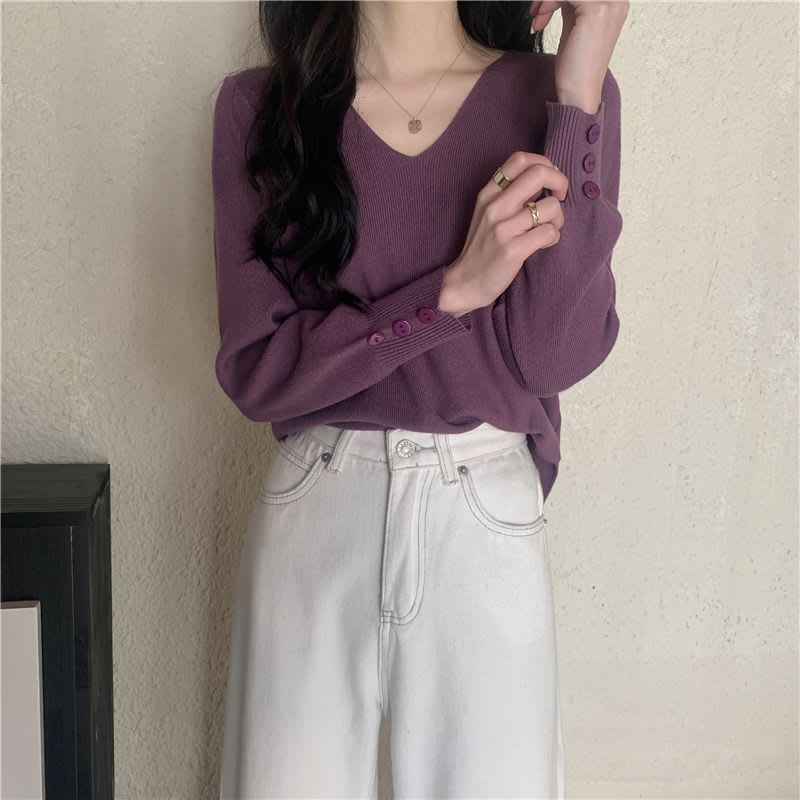 All-match V-neck Long-sleeved Bottoming Sweater For Women view 9