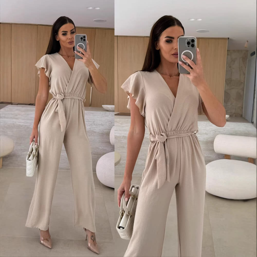 V-neck Lace-up Nipped Waist Trousers Jumpsuit view 1
