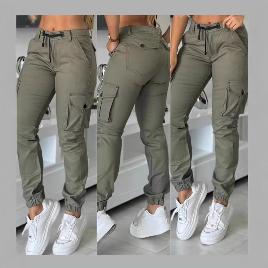 Europe And America Cross Border Fashion Work Clothes Multi-pocket Army Green Ankle-tied Casual Slim Trousers view 8
