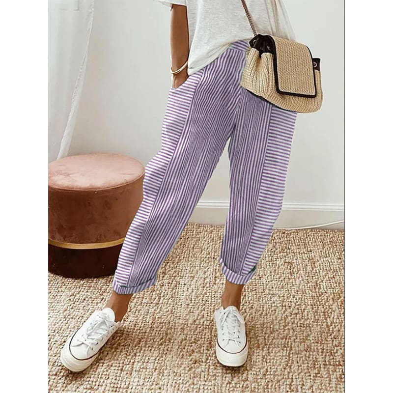 Women's Striped Print Trousers Summer Fashion Casual Loose Pants view 4