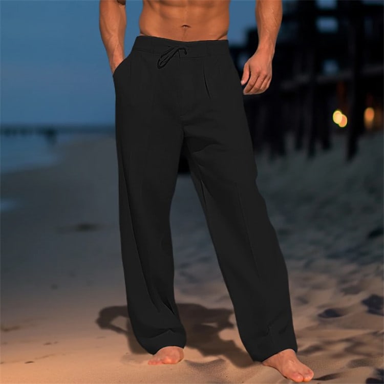 Casual Wide-Leg Straight Pants With Pockets Fashion Drawstring Trousers For Men Clothing view 2