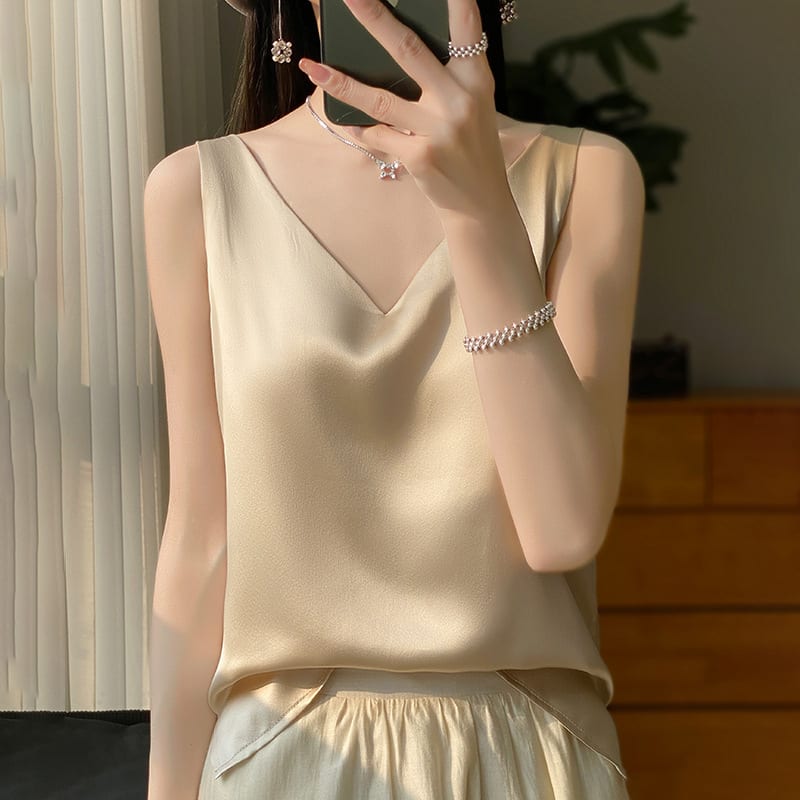 Sling Vest Inner Match Satin Silky Base Loose Sleeveless Top view 10