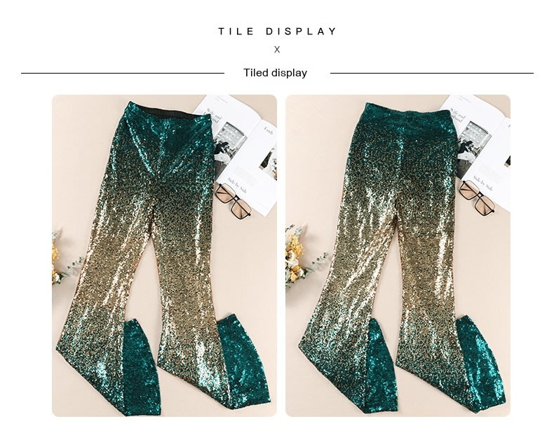 Gradient Color Wide Leg European And American High Waist Slim-fit Sequined Flared Pants view 14