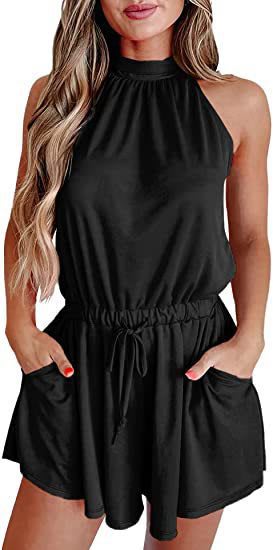 Women's Waist-controlled Lace-up Halter Loose Printed Jumpsuit view 10
