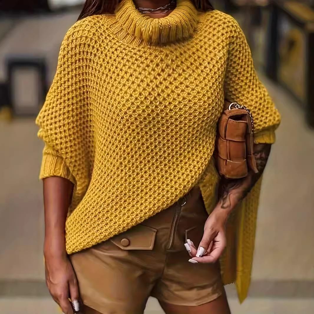 Large Slit Turtleneck Pullover At Hem view 5