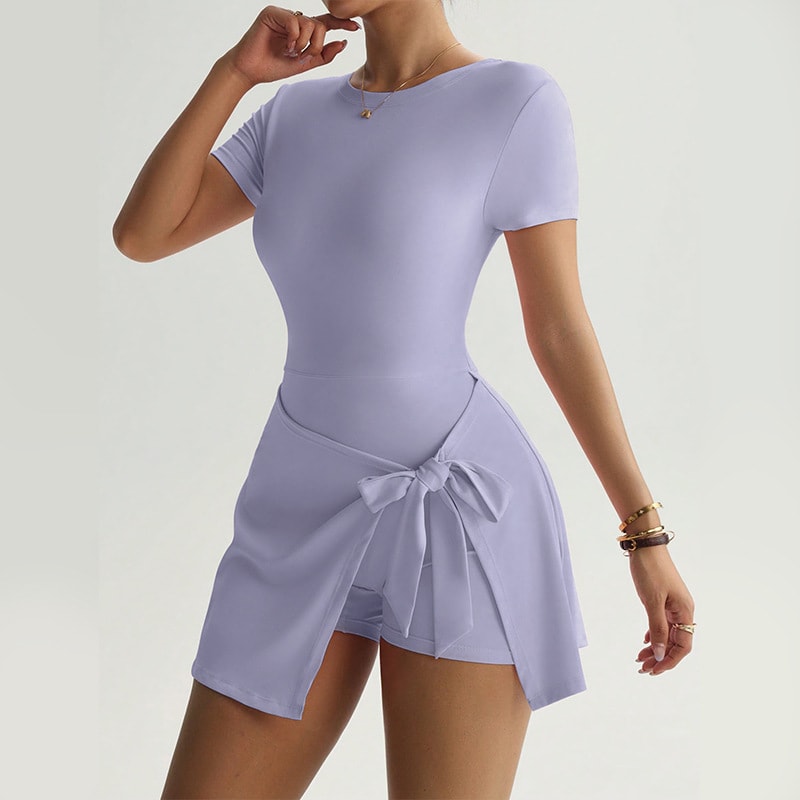 Women Solid Color Casual Yoga Jumpsuit Skirt - Outdoor Athletic Romper with Built-in Shorts for Fitness view 7
