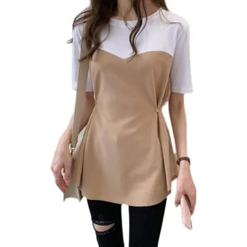All-matching Graceful Fake Two-piece Mid-length Short-sleeved T-shirt view 6