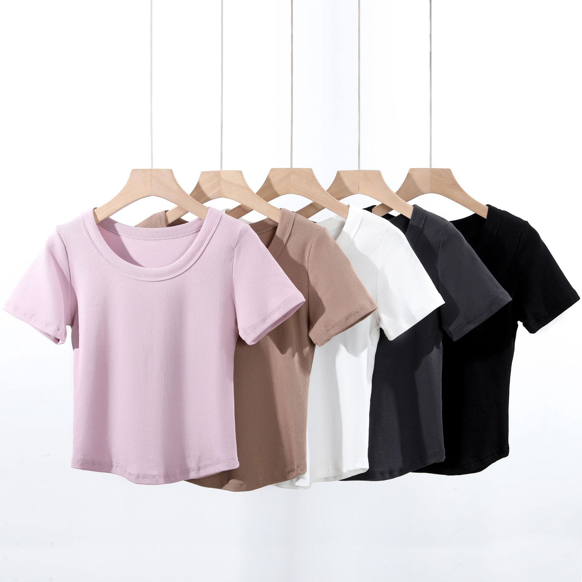 Women's French-style O-neck Short ICE Cotton T-shirt With Curved Hem view 4