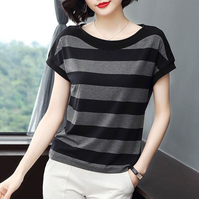 Striped Loose Short-sleeved T-shirt For Women view 8