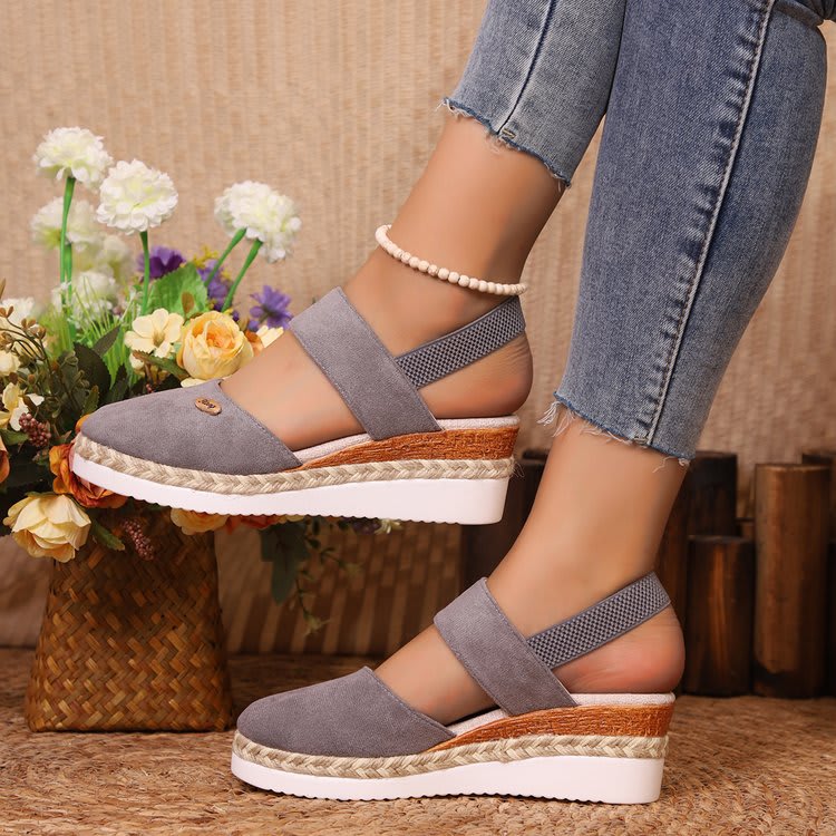 Hemp Rope Wedges Sandals Summer Lightweight Braided Closed Toe Elastic Band Shoes For Women view 7