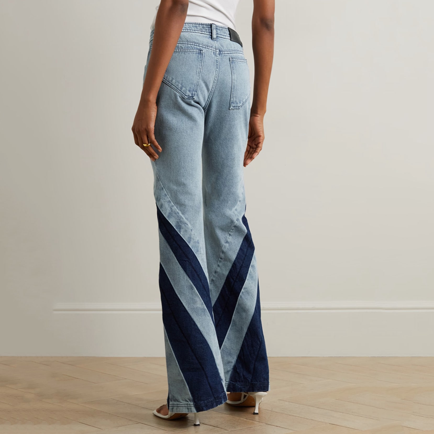 Color Contrast Patchwork Tube Top Three-dimensional Elastic Washed Jeans Two-piece Set view 14