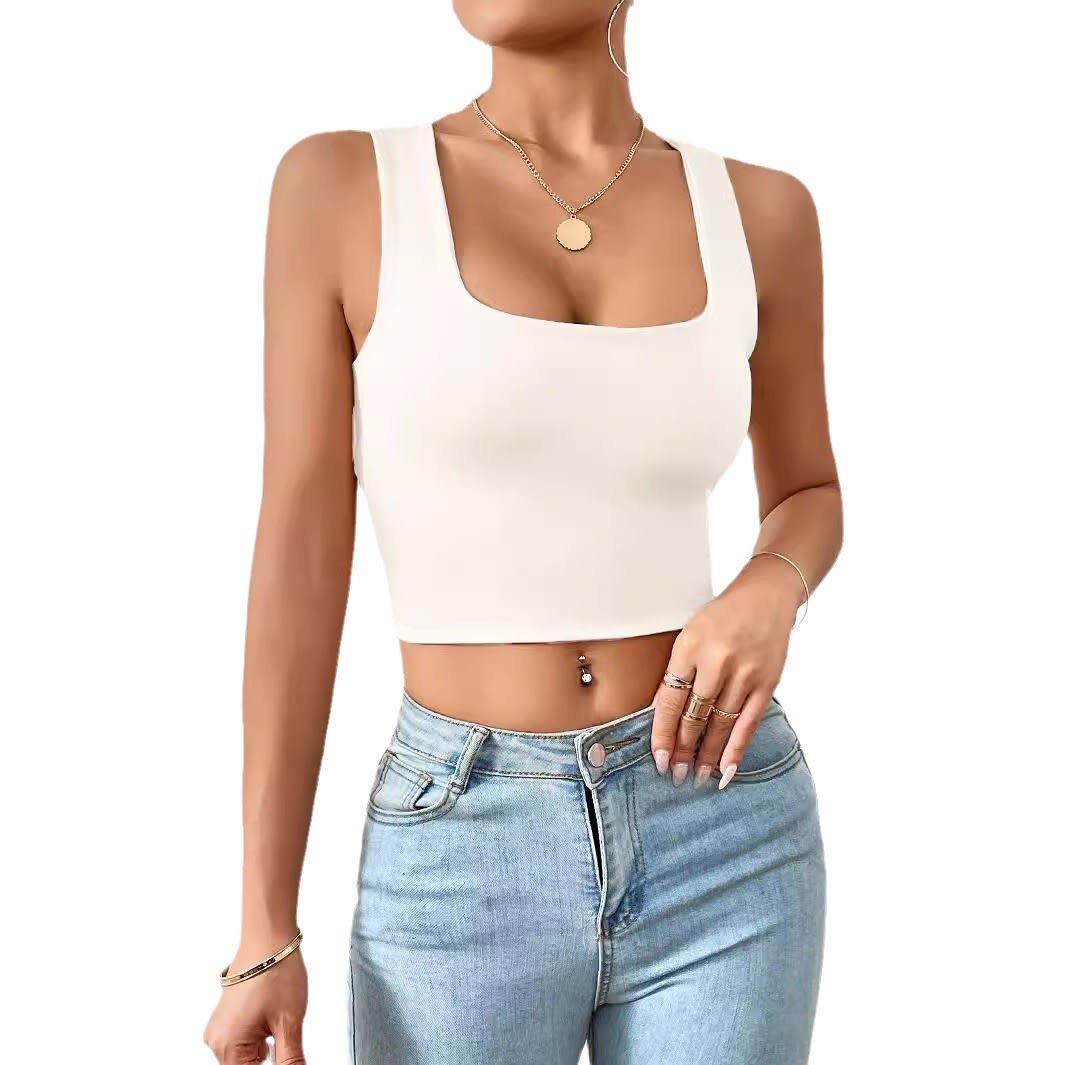 Square Collar Short Slim Vest view 3