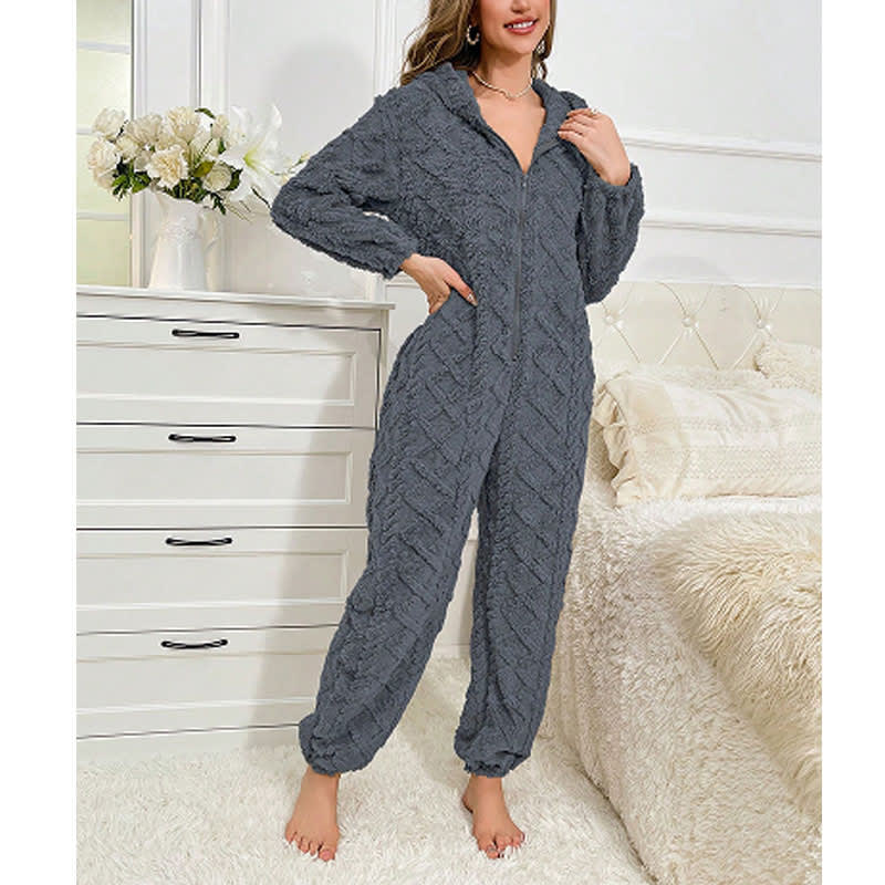 Casual Home Warm Coral Fleece One-piece Pajamas view 5