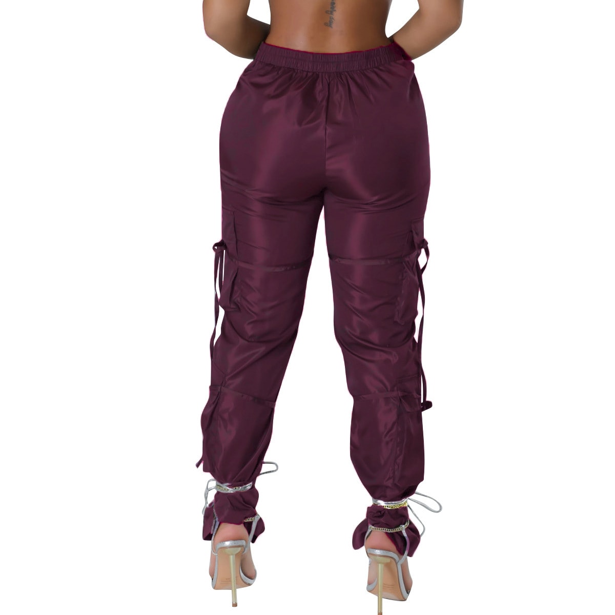 Women's Zipper Closure Strap Solid Color Green Casual Trousers view 26
