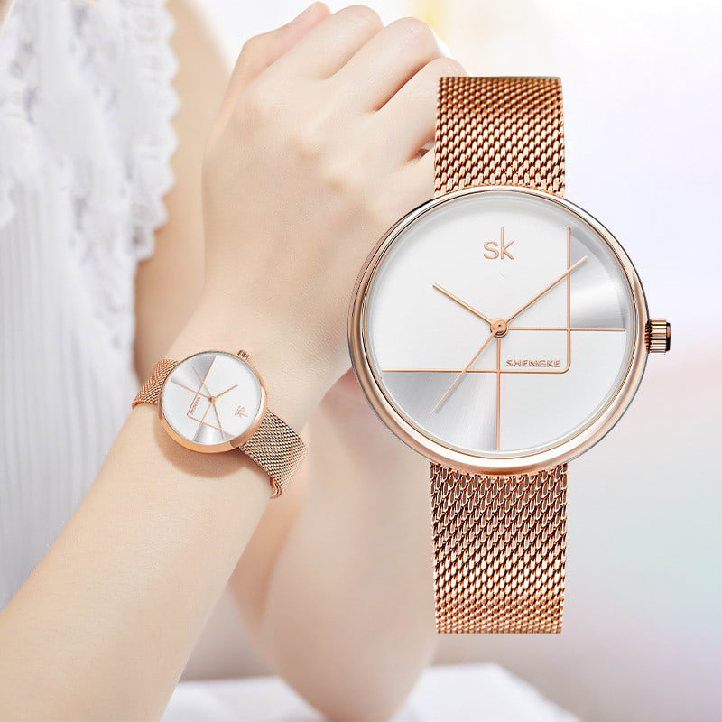 Women's Fashion Simple Geometric Quartz Watch Mesh Strap Watch view 10