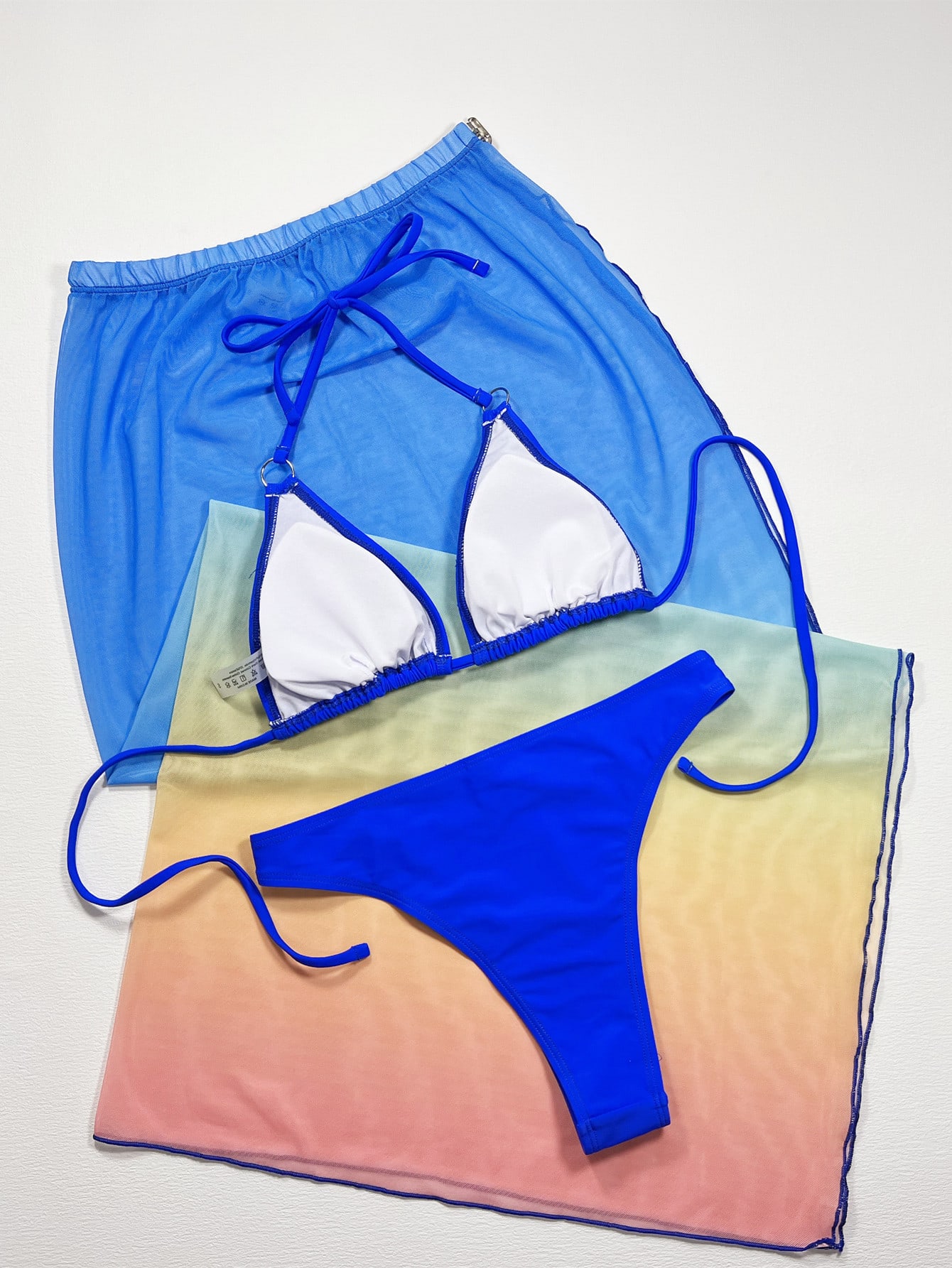 European And American Three-piece Bikini Solid Color Women's Split Swimsuit view 7