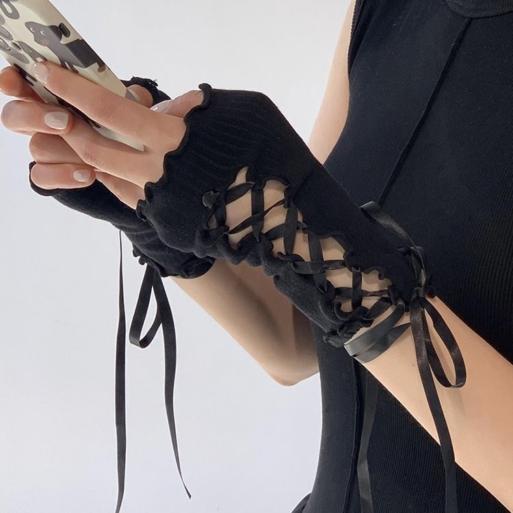 Lace-up Oversleeves Jk Girl Open Finger Cos Gloves view 5