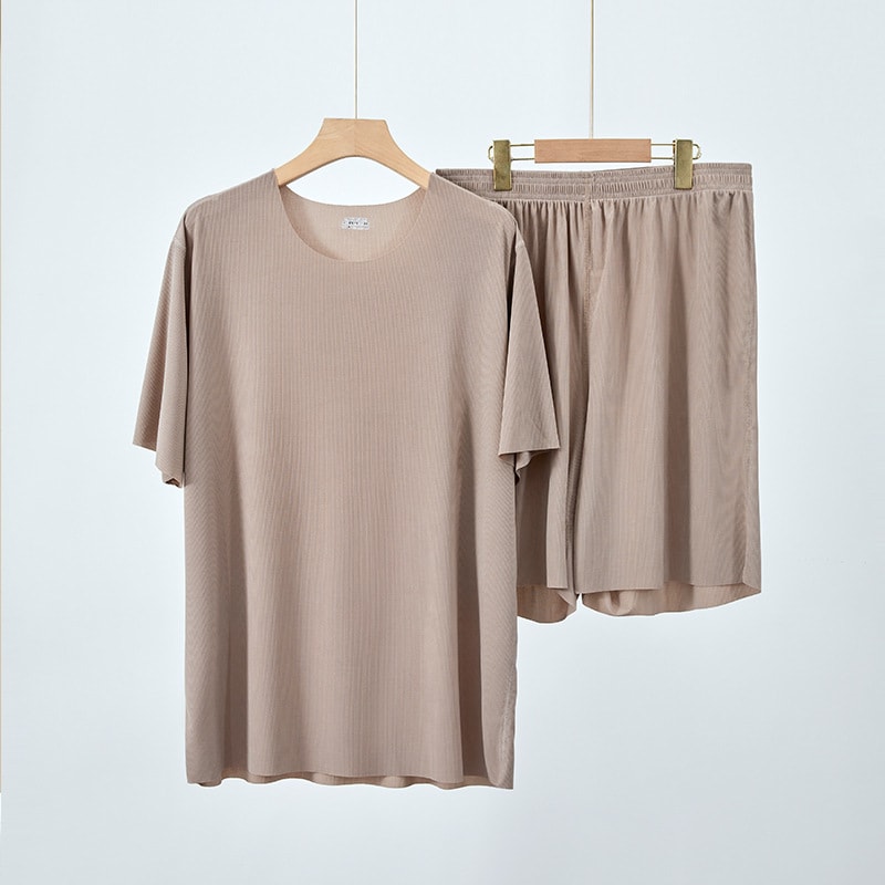 Men's And Women's Short-sleeved Simple And Seamless Solid Color Pajamas Suit view 7