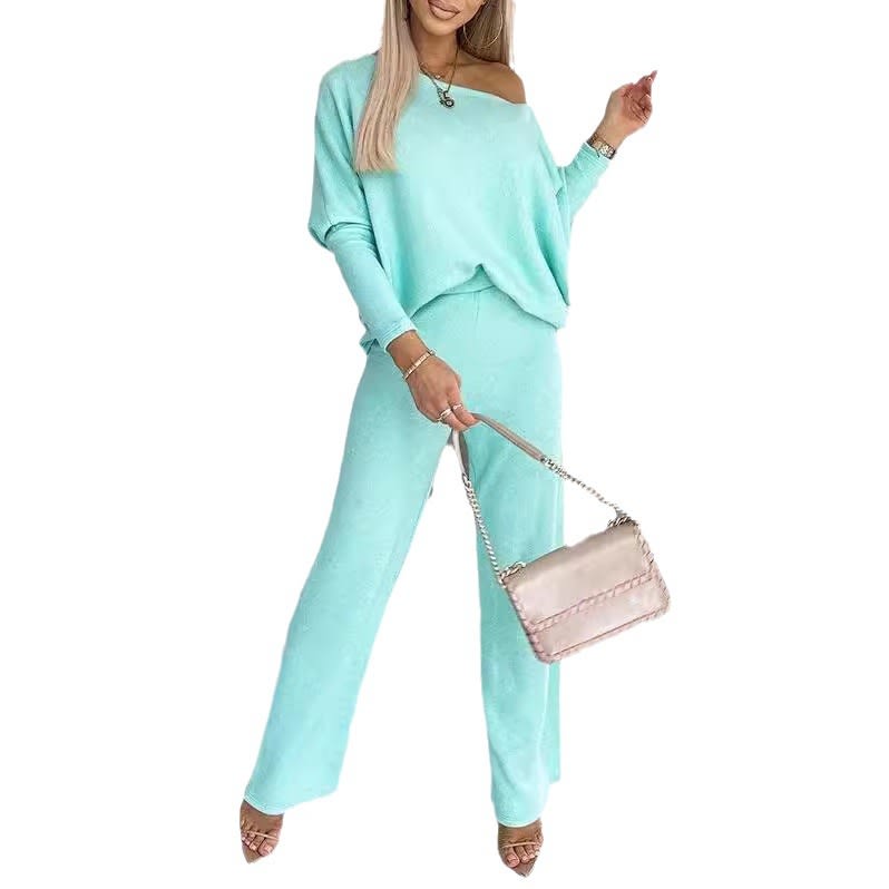 Solid Color Fashion Casual Slant Shoulder Sports Trousers Long-sleeved Suit view 7