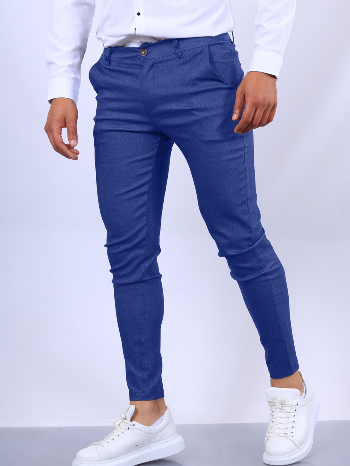 Men's Slim Button Trousers Fashion Solid Office Versatile Long Pencil Pants view 9