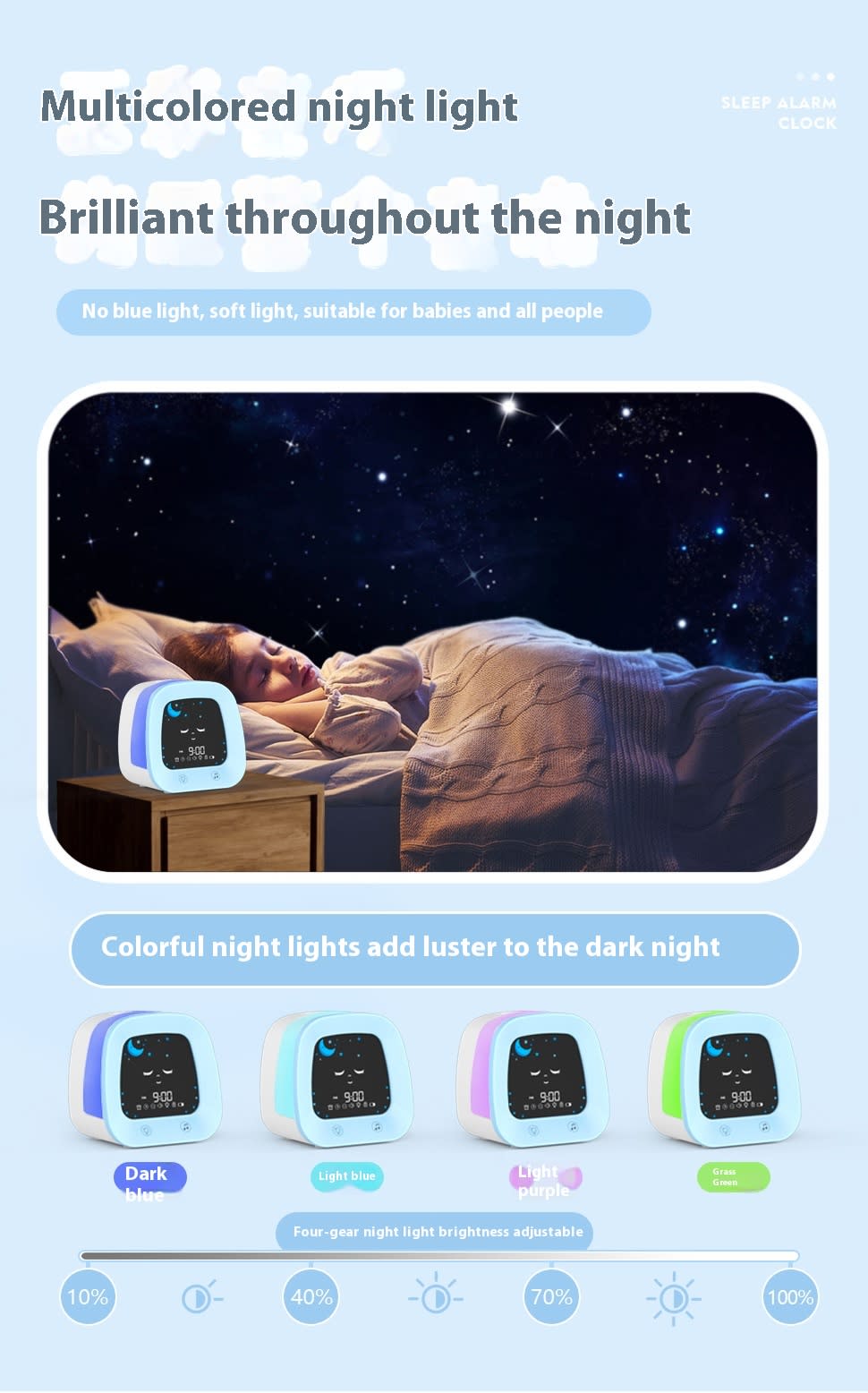 Children's Music Alarm Student Mute Snooze Alarm Bedside Luminous Clock view 6