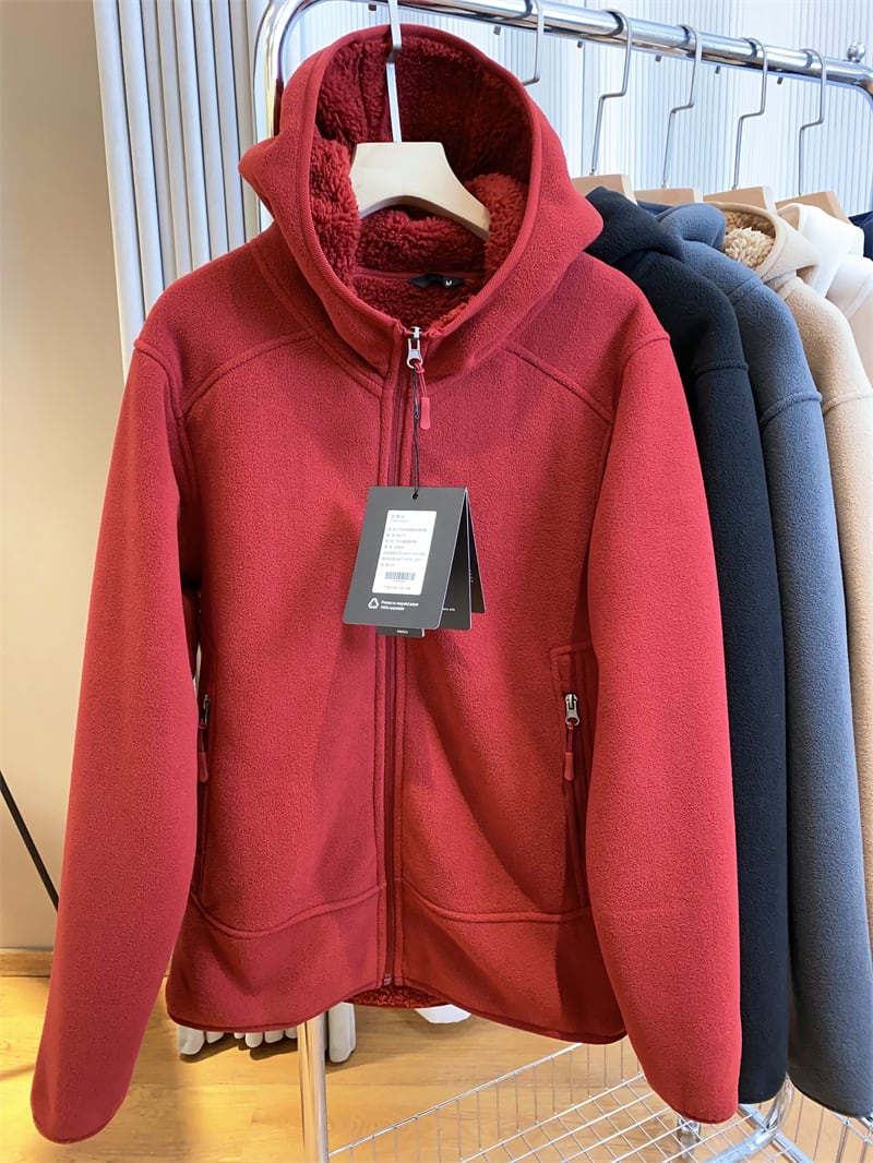 Double-sided Polar Fleece Zipper Hooded Thickened Couple Sweater Women view 11