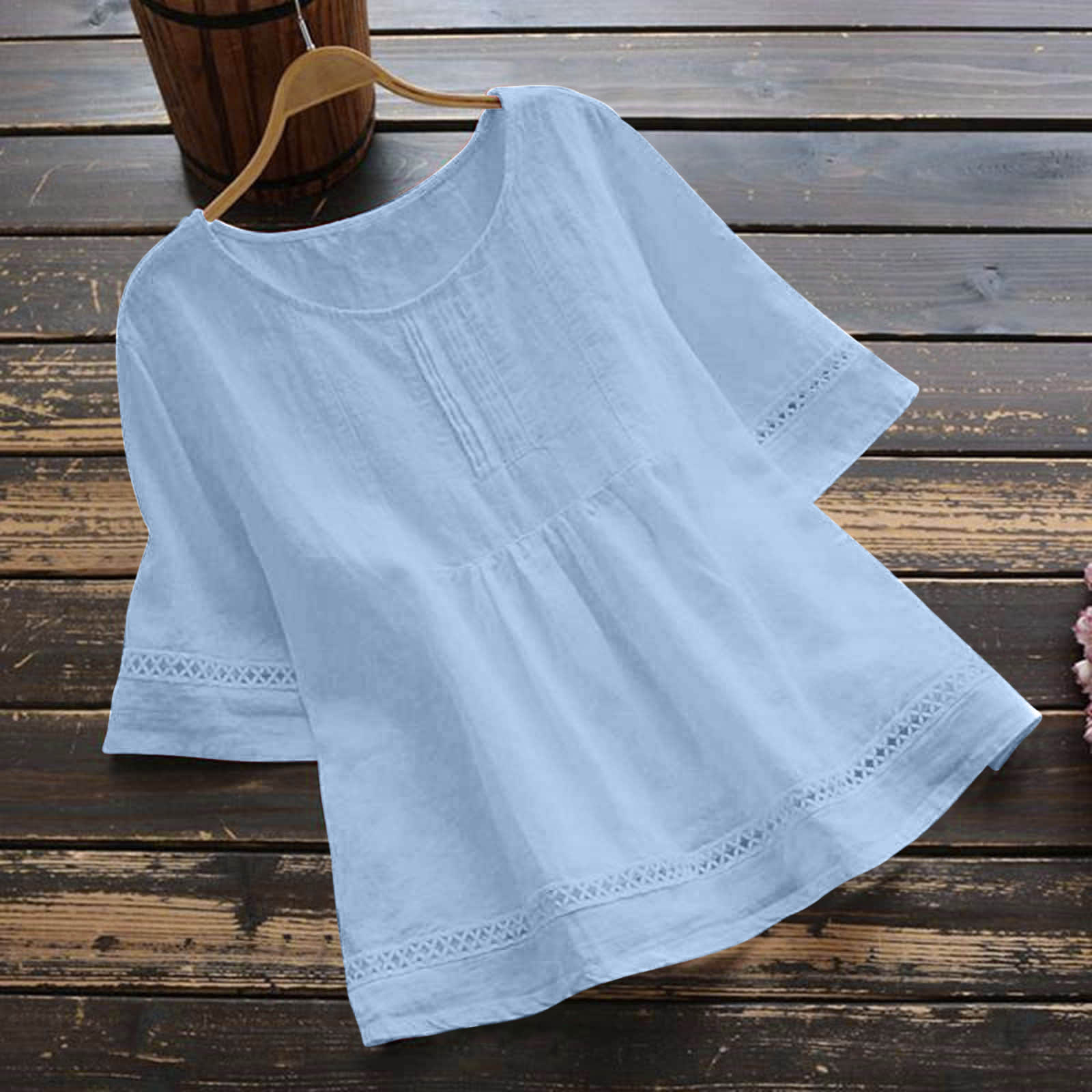 Summer Solid Color Cotton And Linen Top Half Sleeve view 23