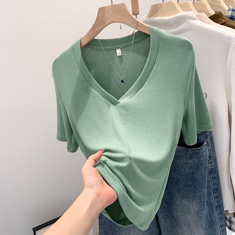 V-neck Shoulder Short-sleeved T-shirt Women's Fashion Small Top view 11