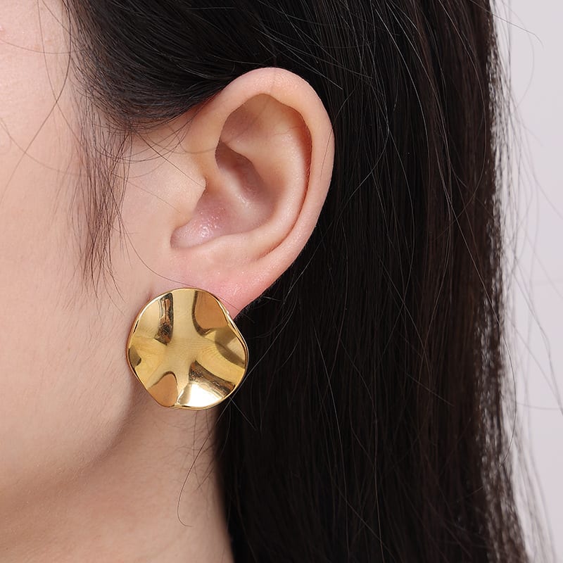 Large Round Glossy Stud Earrings Stainless Steel view 4