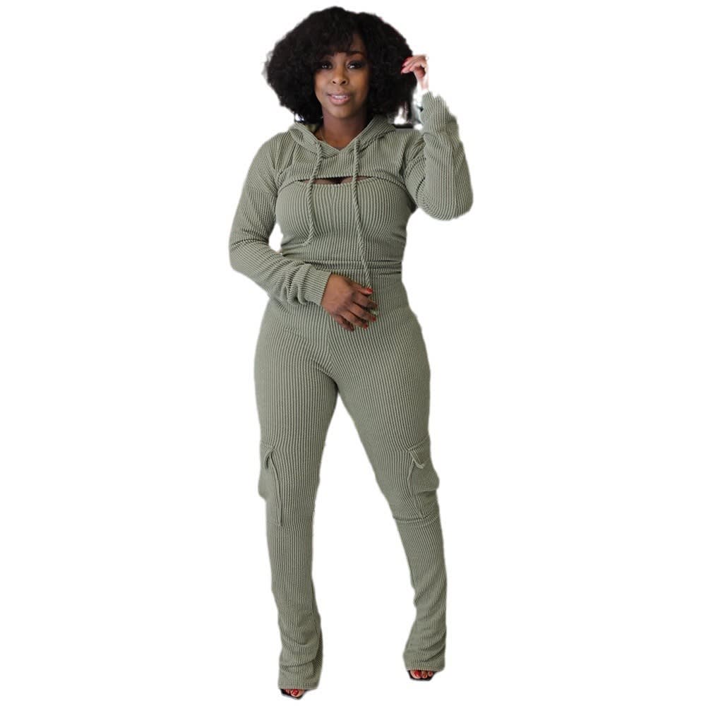 Long-sleeved Hooded Sling Slim Fit Bodysuit Two-piece Set view 5