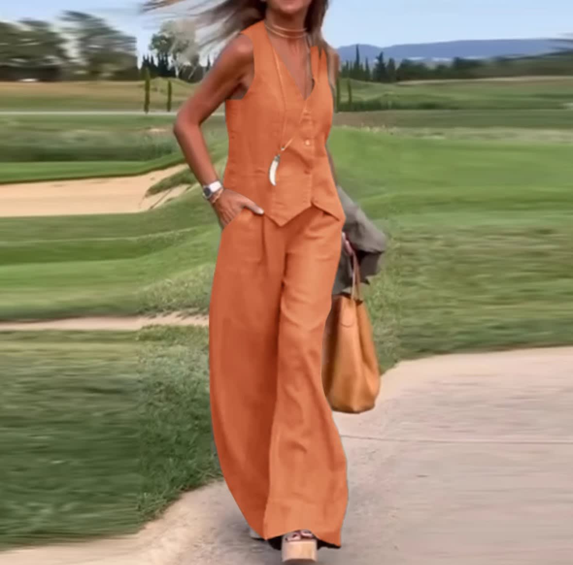 Casual Women's Solid Color Fashion Sets Of Vest Trousers Suit view 17