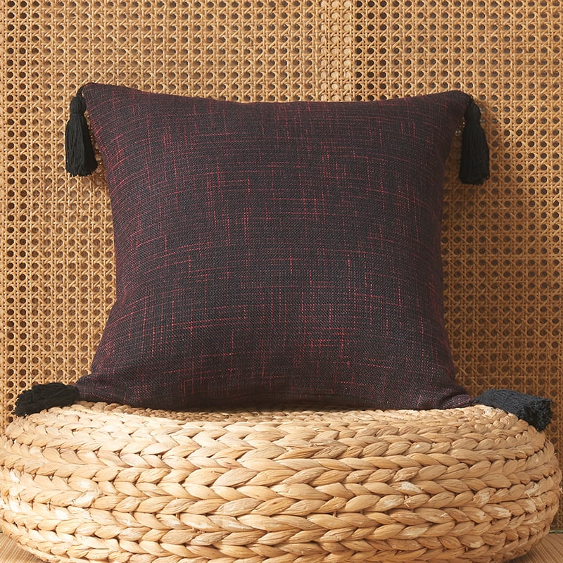 Japanese Solid Color Cotton Linen Fringe Pillow view 5