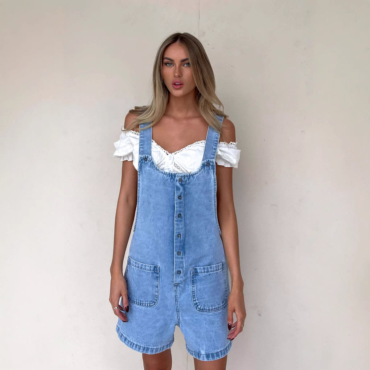 Women's Suspender Trousers Slim Straight One-piece view 3
