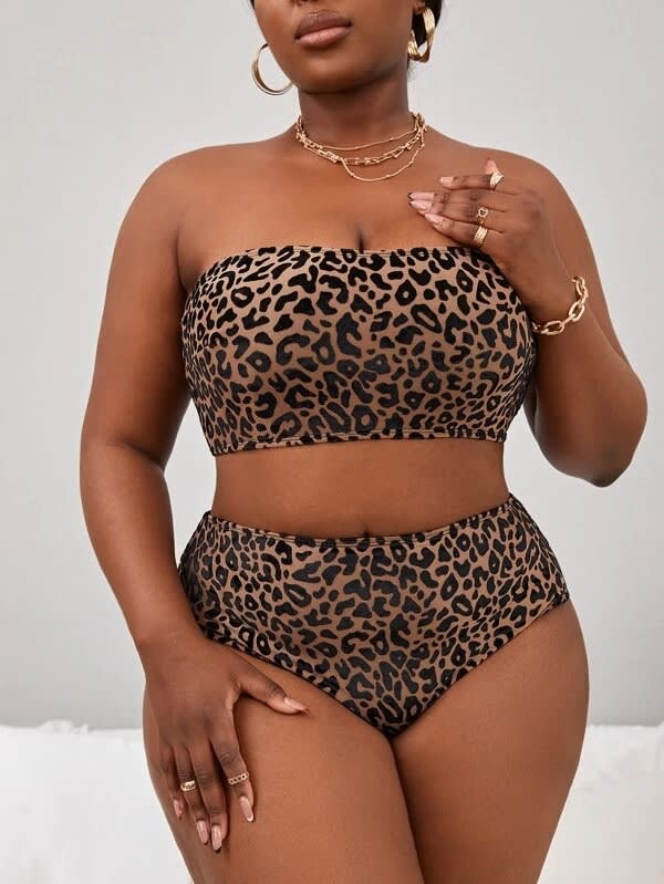Plus Size Women's High Waist Split Bikini Swimsuit view 4