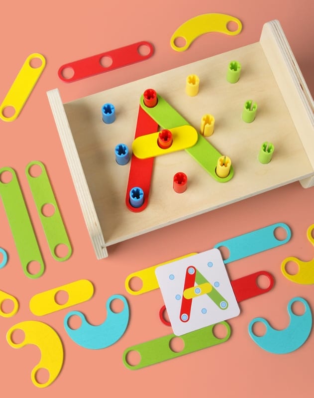 Two-in-one Pile Bridge Platform Nail Table Toy Children's Wooden Puzzle Pile Suit view 10