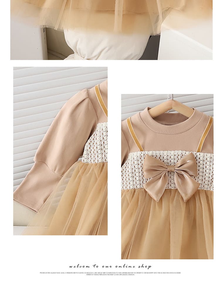 Girls Autumn Clothing Dress Puff Sleeve Bow view 9