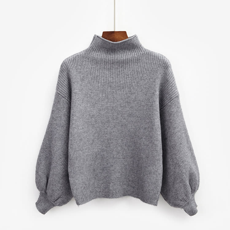 Half Turtleneck Lantern Sleeve Sweater Loose Slim Looking Base Knitwear view 2