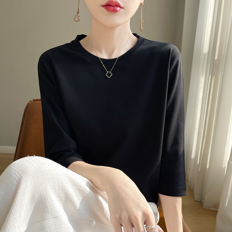 Mid-sleeve Bottoming Shirt Outer Wear Half-sleeve T-shirt Top view 10