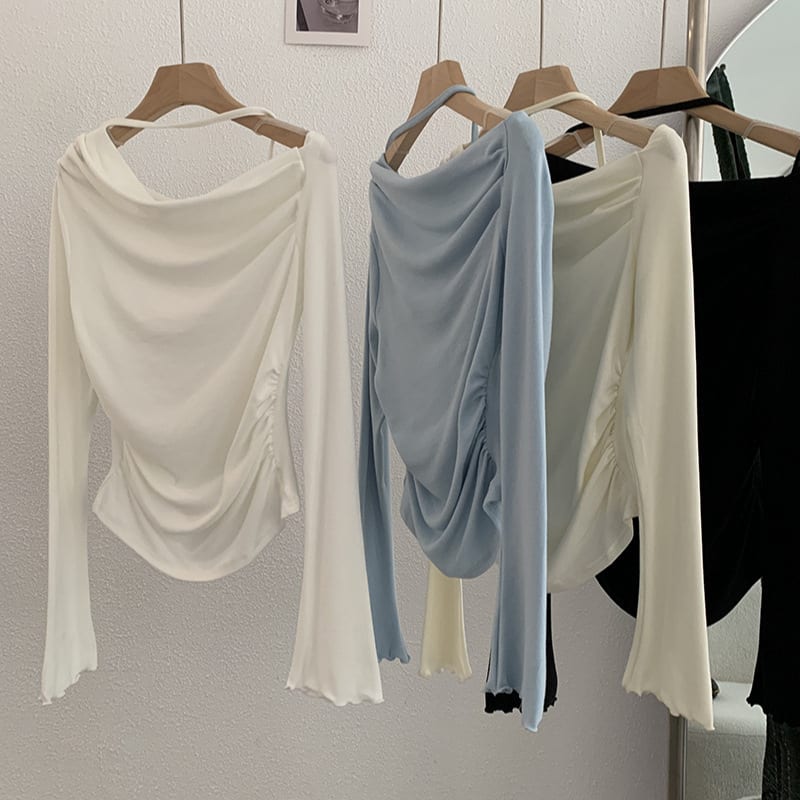 Shoulder Collar Solid Color Slim Fit Slimming Long Sleeves Inner Bottoming T-shirt view 8