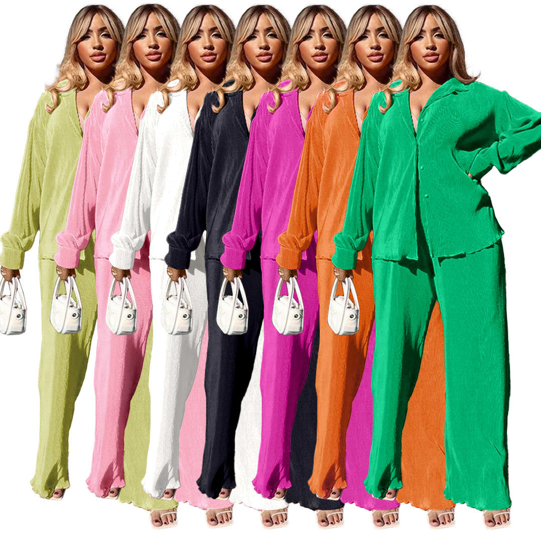 Women's Fashionable And Comfortable Pleated Wide-leg Pants Suit view 3