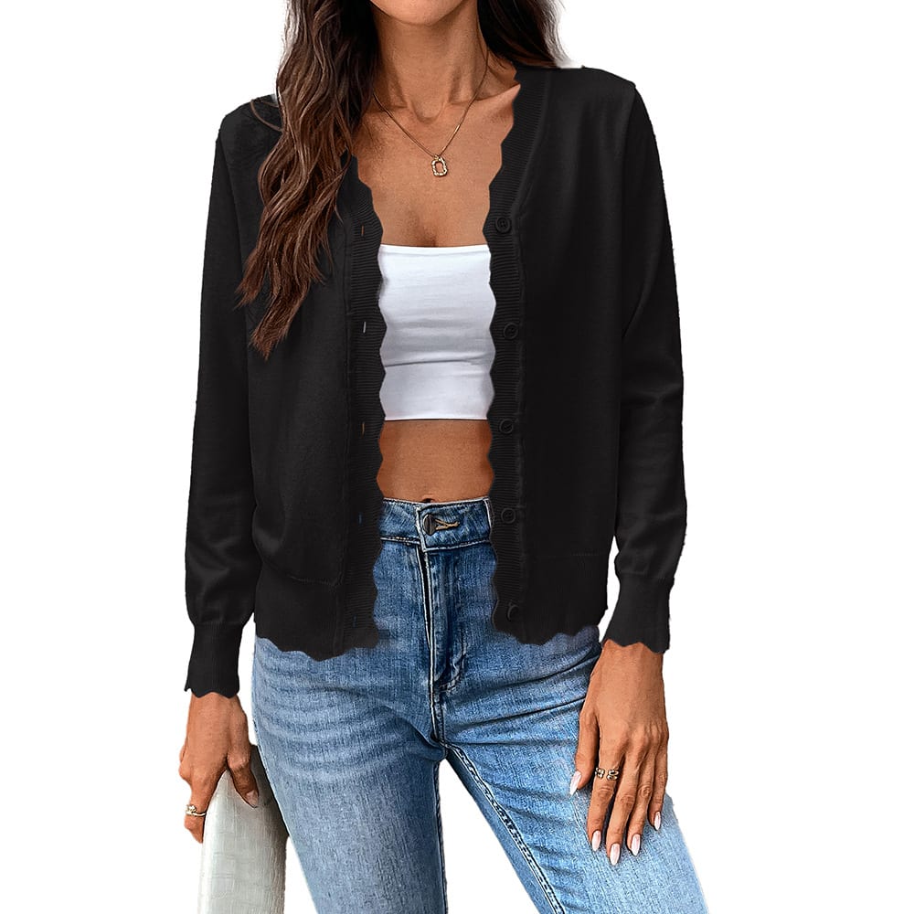 V-neck Long-sleeved Knitted Cardigan Pure Color Ice Silk Coat For Women view 7