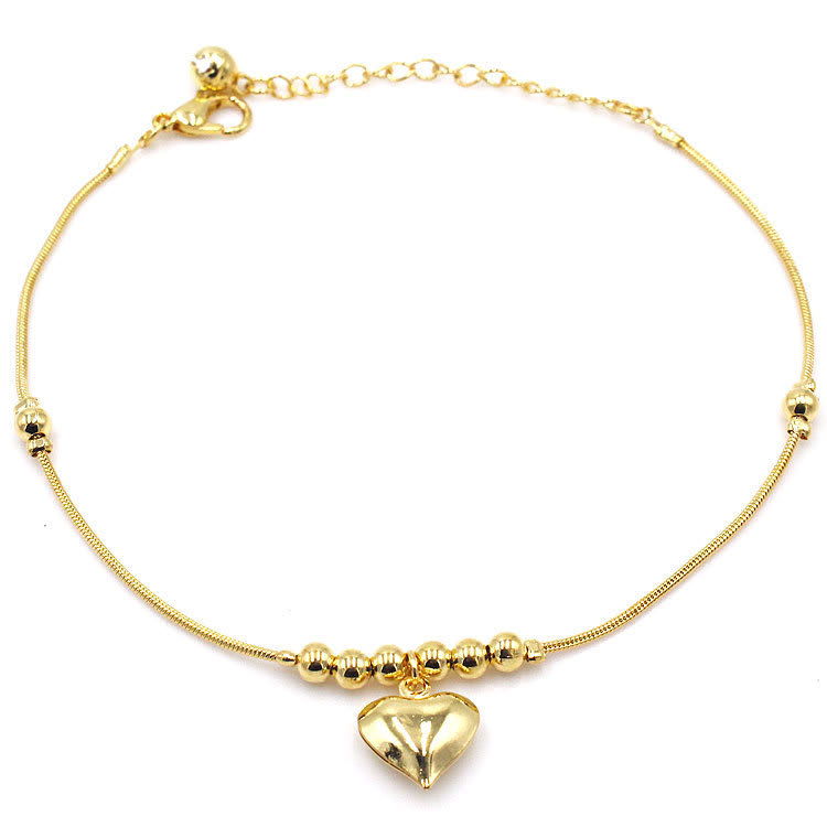 Gothic Gold Color Heart Pendant Anklet For Women Ball Beaded Anklet Vintage Chunky Jewelry view 6