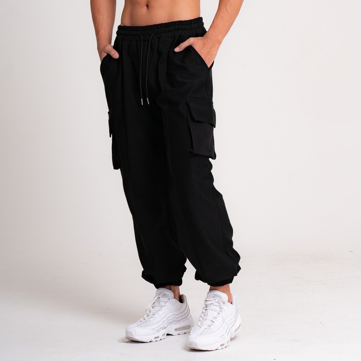 Loose Men's Exercise Casual Pants Multi-pocket Elastic Drawstring