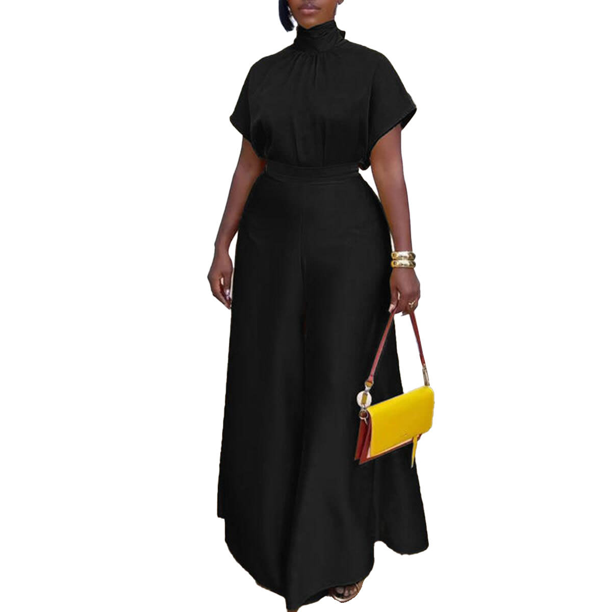 Satin Silky Strap Flounced Sleeve Wide Leg Two-piece Set view 8
